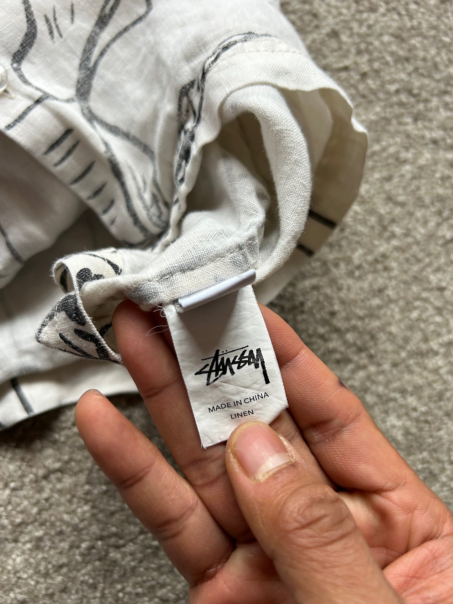 Stussy Linen All Over Print Polo Cream Large