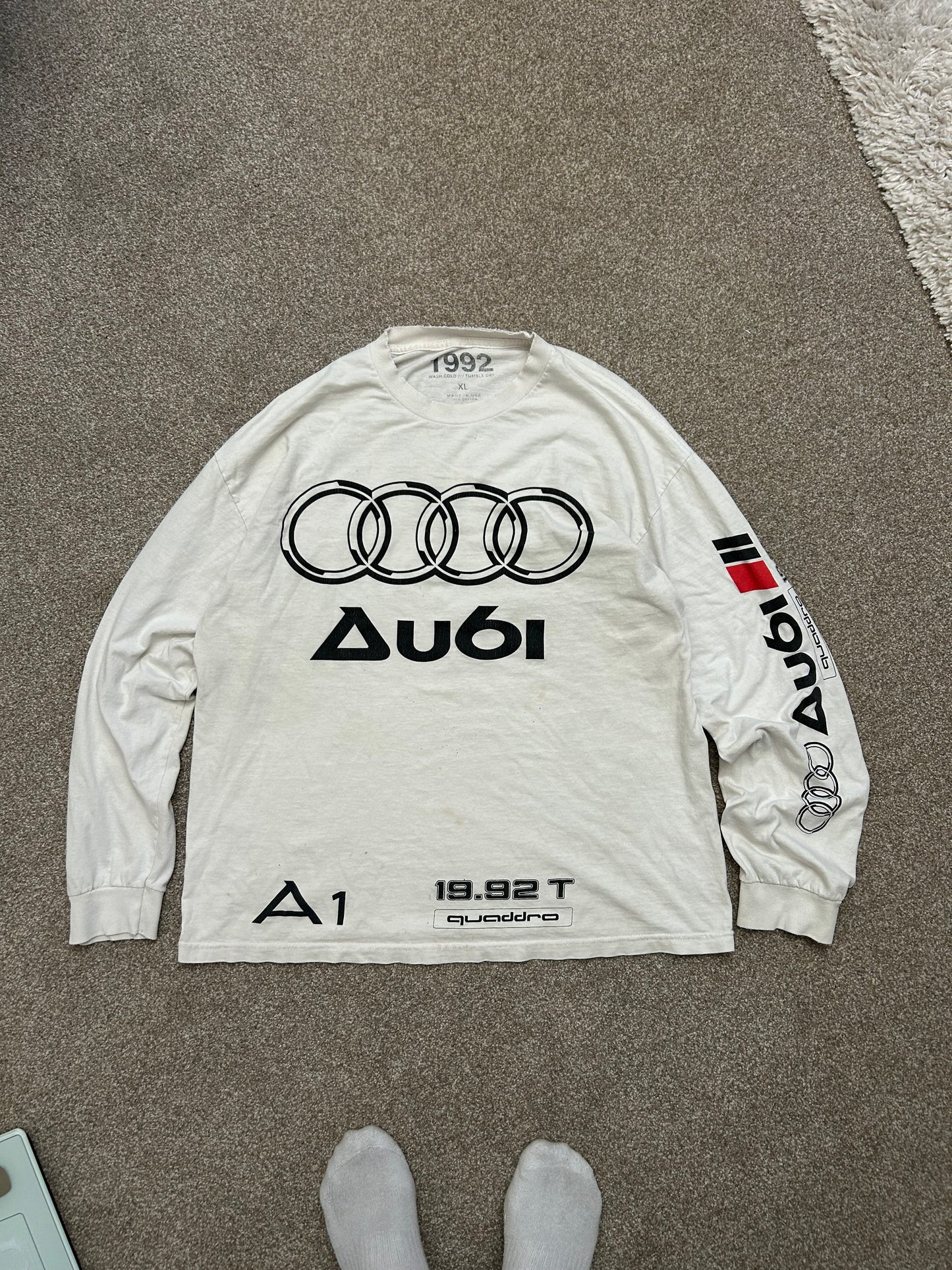 Vintage 1992 Audi Shirt Longsleeve XL White Faded Distressed Tee