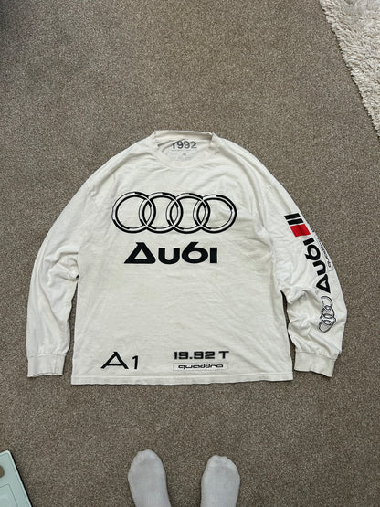 Vintage 1992 Audi Shirt Longsleeve XL White Faded Distressed Tee