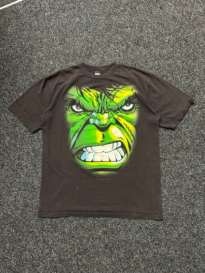 Vintage 2002 Marvel Comics The Incredible Hulk Graphic T-Shirt Mega Print Glitter XL Mad Engine Tag Black