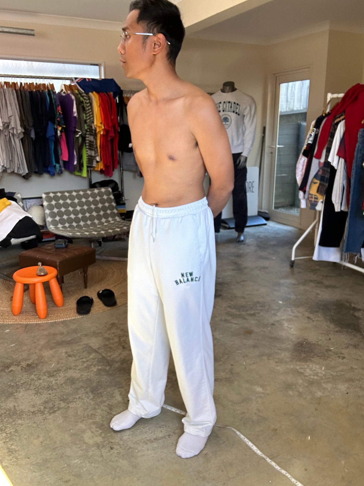 New Balance Essentials Varsity Fleece Sweatpants in a white colorway Medium