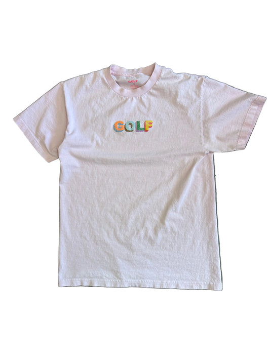 pink Golf Wang t-shirt featuring a multi-colored embroidered logo Medium