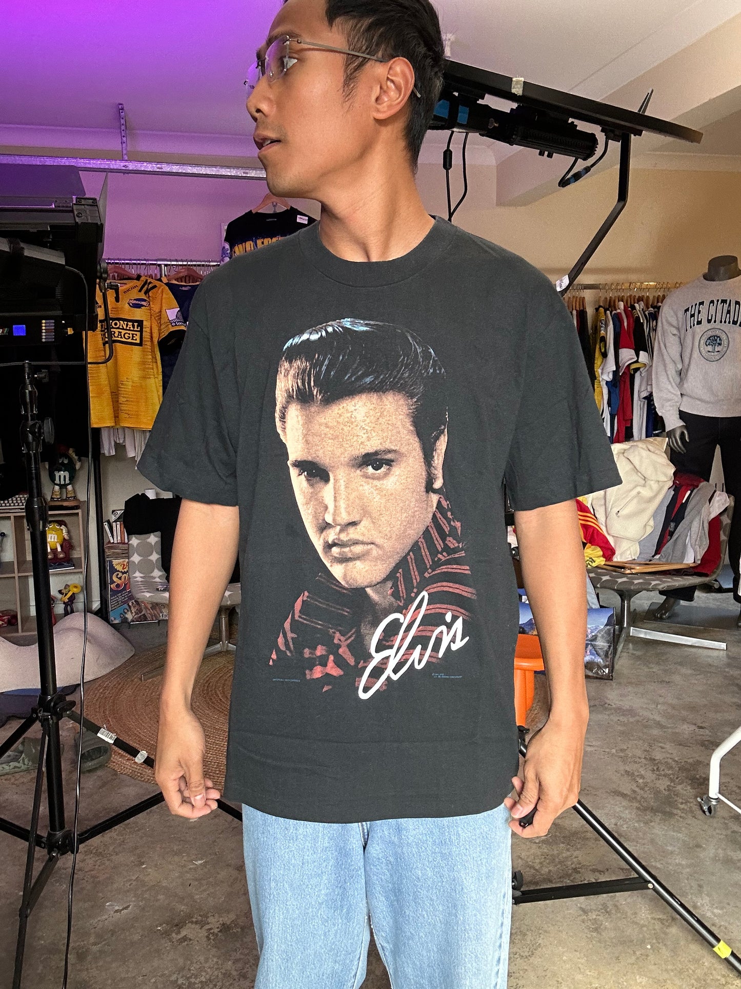 Vintage 1990 Elvis Presley T-shirt Top Heavy Tag Black Large