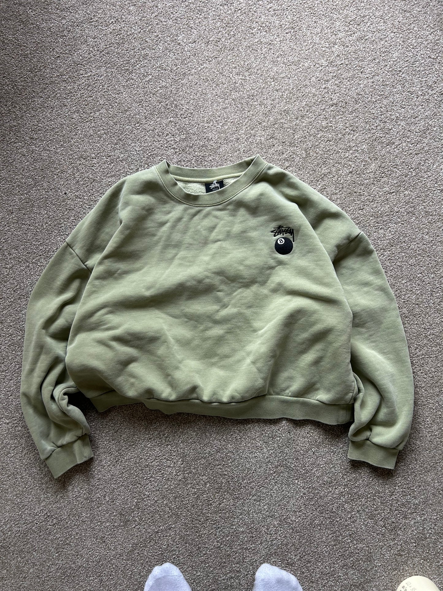 Stussy 8 Ball Cropped Crewneck Moss Green size 14