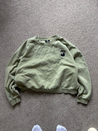 Stussy 8 Ball Cropped Crewneck Moss Green size 14