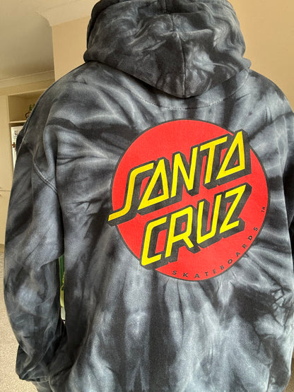 Santa Cruz Skateboards Adult Pullover Hoodie, featuring a Colortone black and gray tie-dye design Large