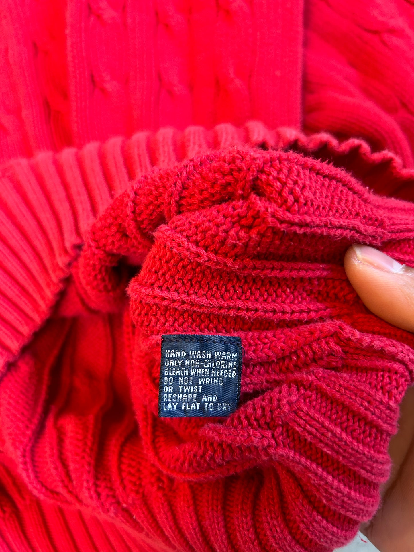 Vintage Faded Polo by Ralph Lauren cable-knit cotton sweater in red Large