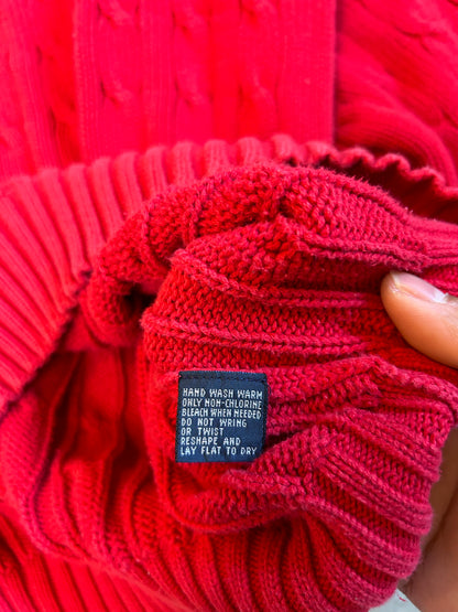 Vintage Faded Polo by Ralph Lauren cable-knit cotton sweater in red Large