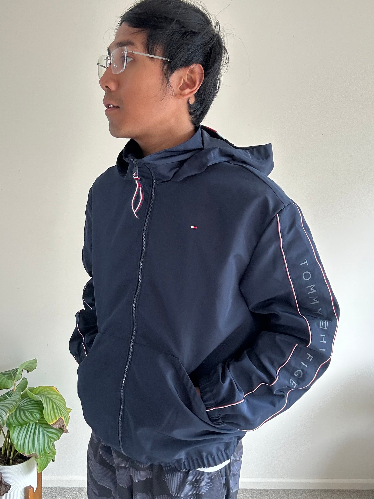 Tommy Hilfiger Windbreaker Hoodie Jacket Small Navy Blue