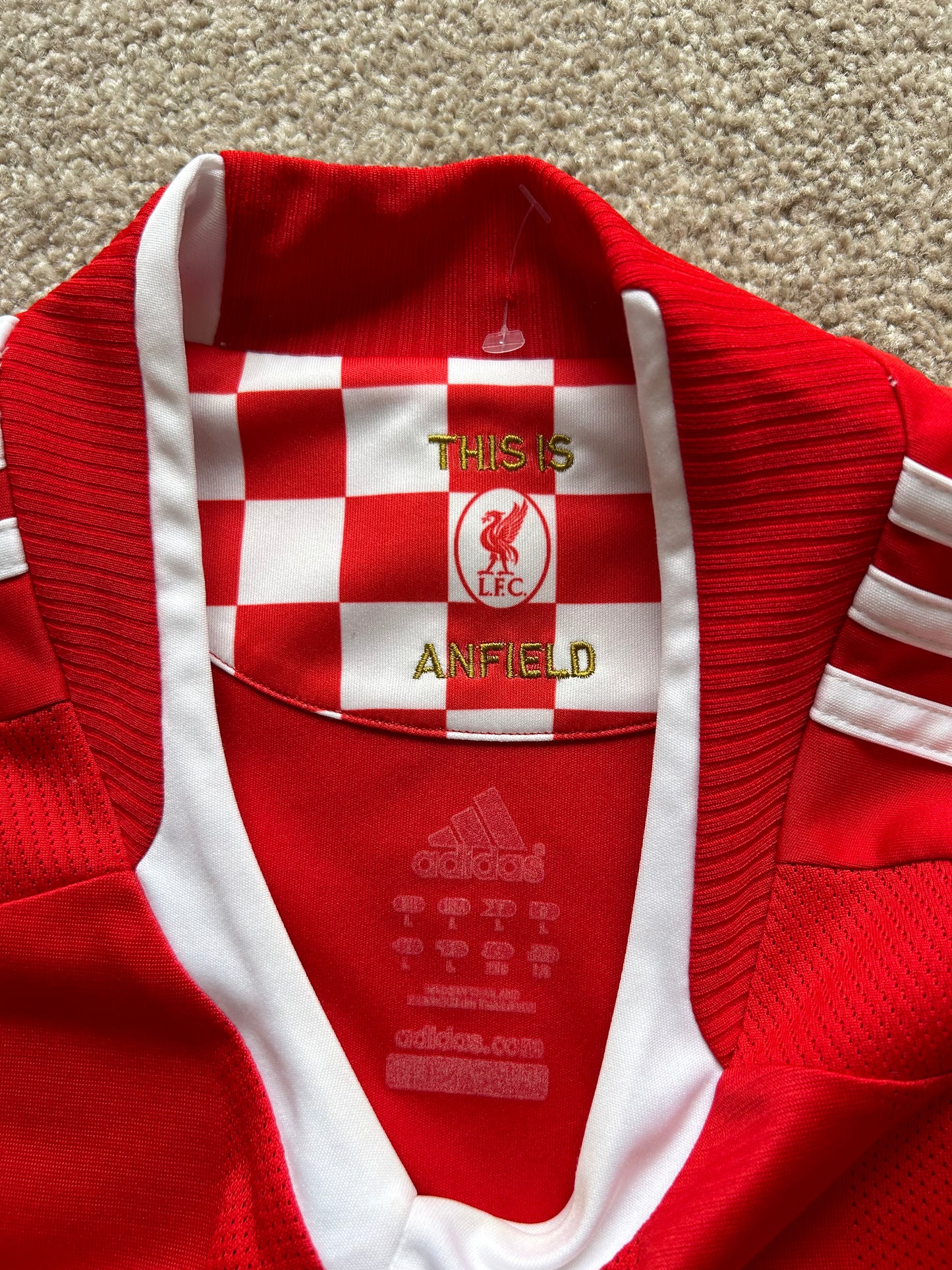 authentic adidas Liverpool FC 2008-10 Home Shirt featuring the iconic Carlsberg Large Red