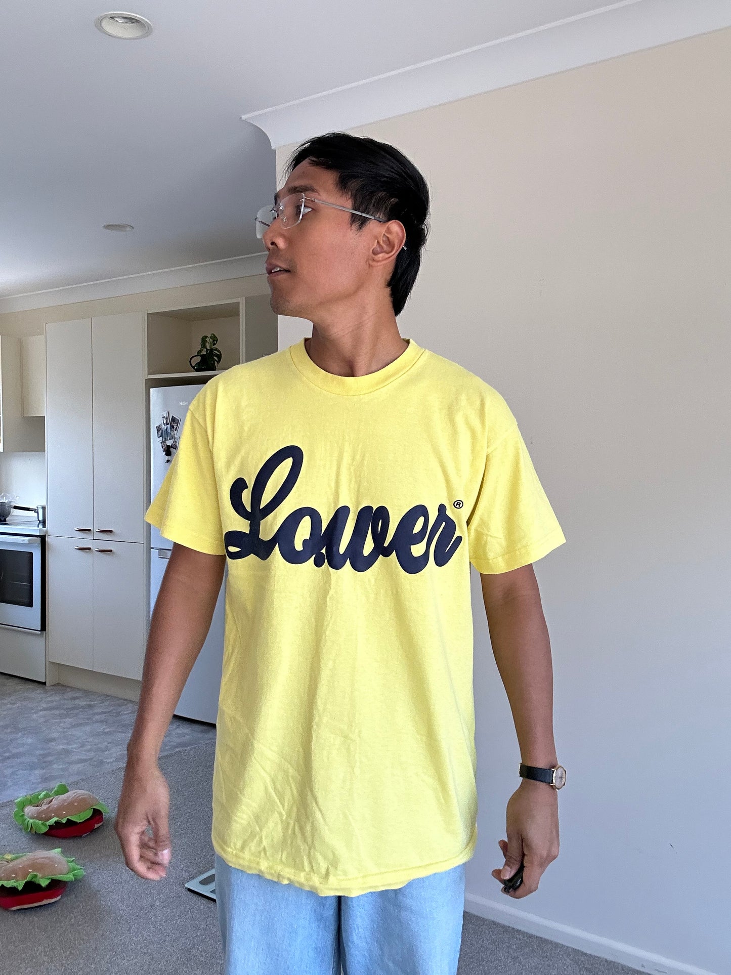 yellow cotton t-shirt with the "Lower" brand logo Vintage Made in USA