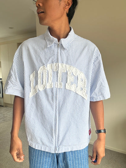 Loiter Rodeo Quarter Zip Up Shirt in blue pin stripe Large