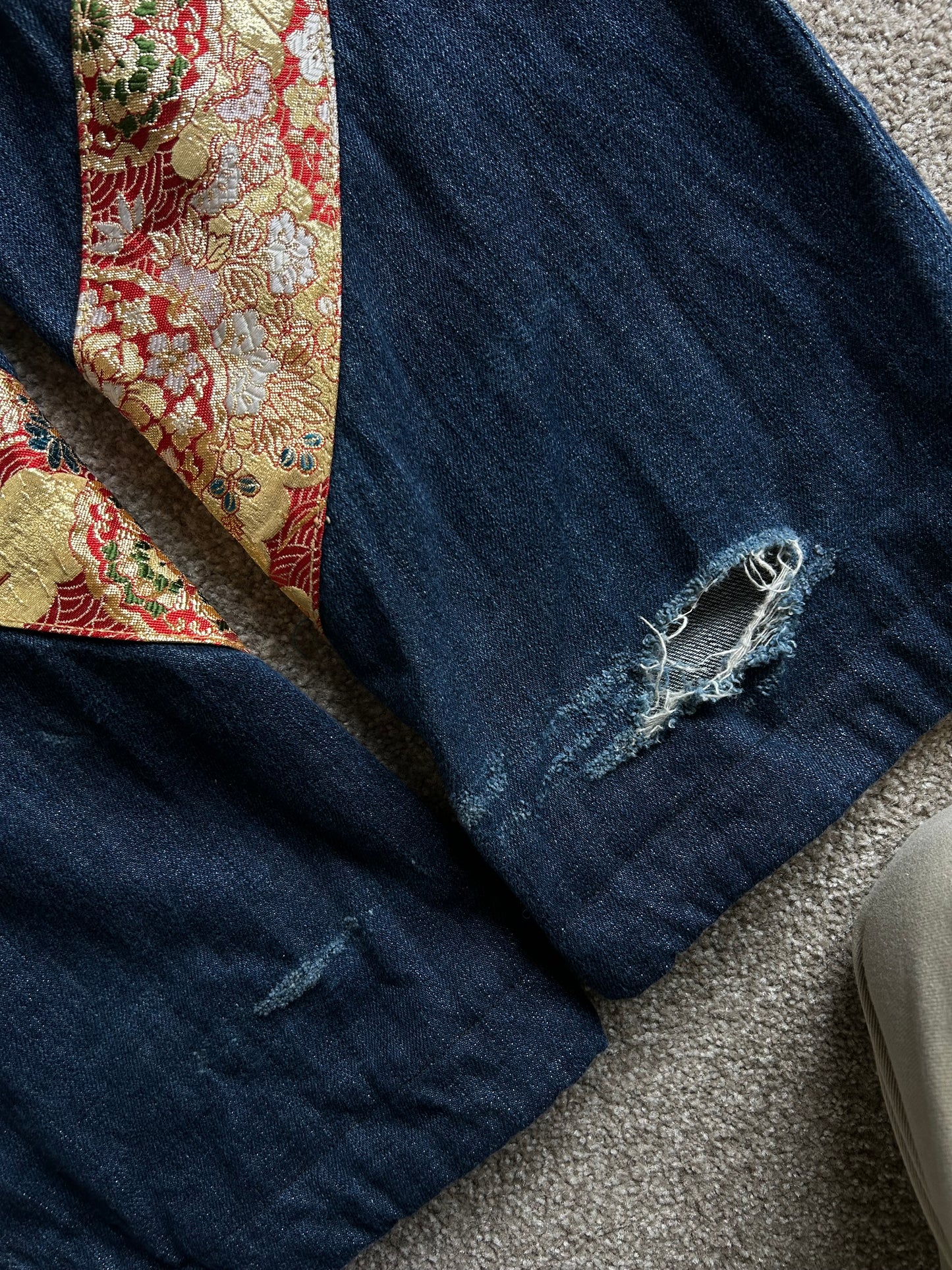 2010s Nishiki Japanese Kimono Thunder Patch Denim Jeans size 34