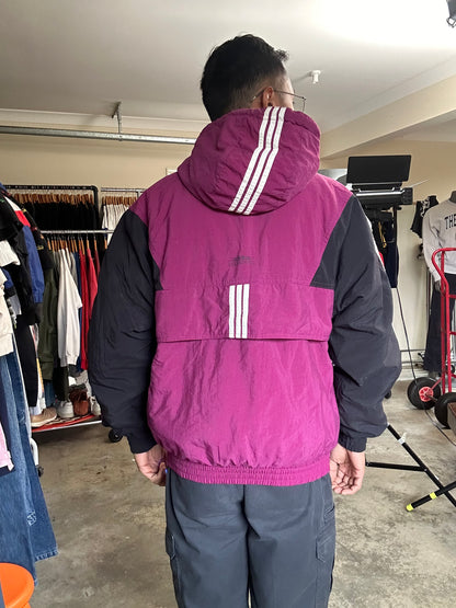 Vintage Adidas burgundy Nylon Zip Hoodie Medium