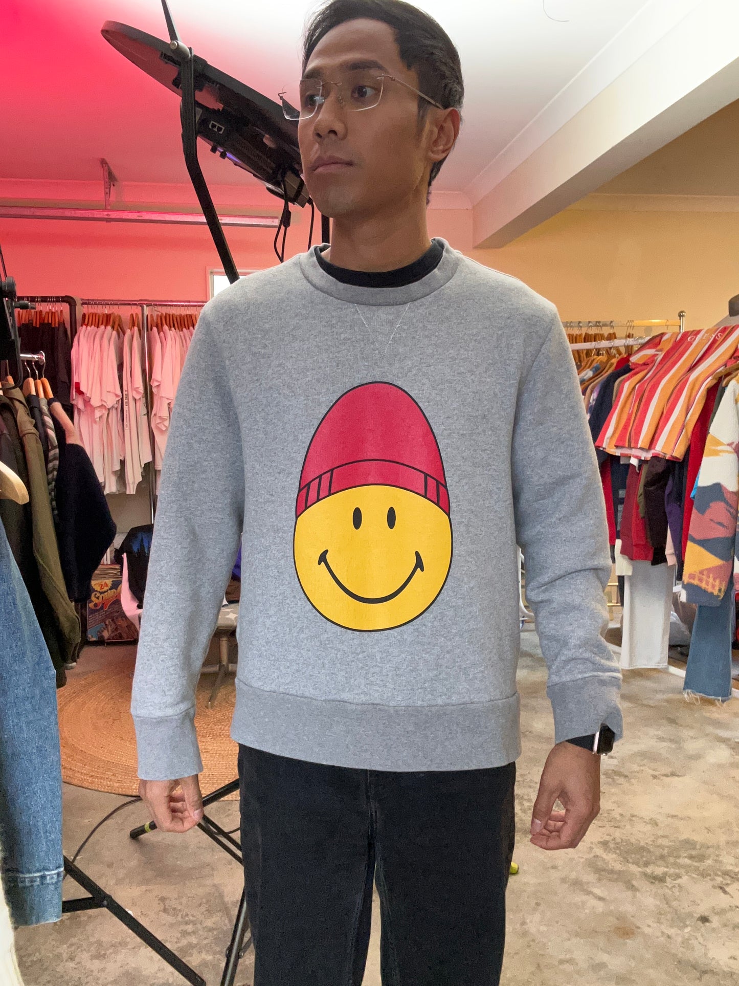 AMI Smiley World Big Graphic Sweatshirt Grey Medium