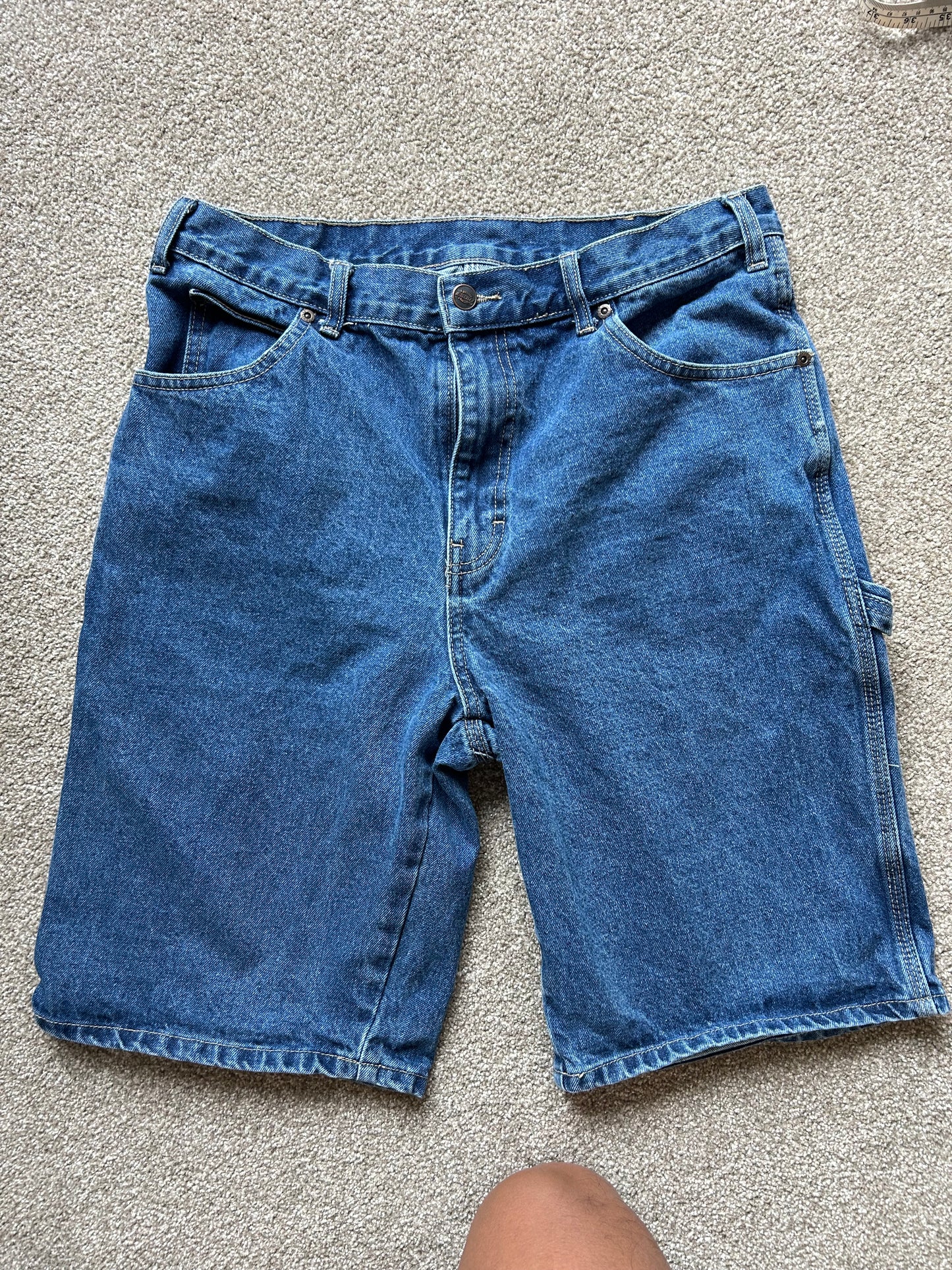 Dickies 11" Relaxed Fit Denim Carpenter Shorts in a stone-washed indigo color size 32