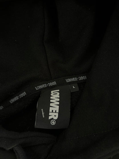 black Lower Billie hoodie featuring a tonal cursive logo on the chest.Large