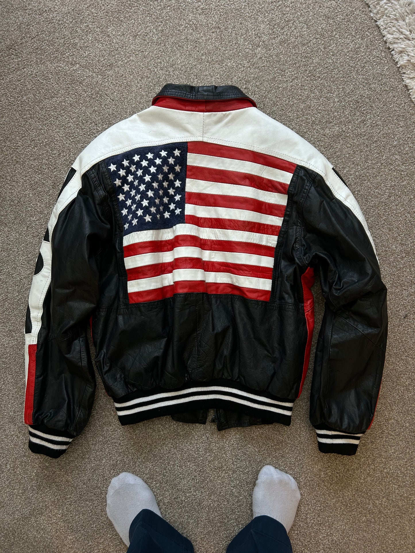 Vintage USA Flag Medium Leather Jacket