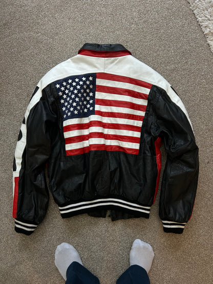 Vintage USA Flag Medium Leather Jacket