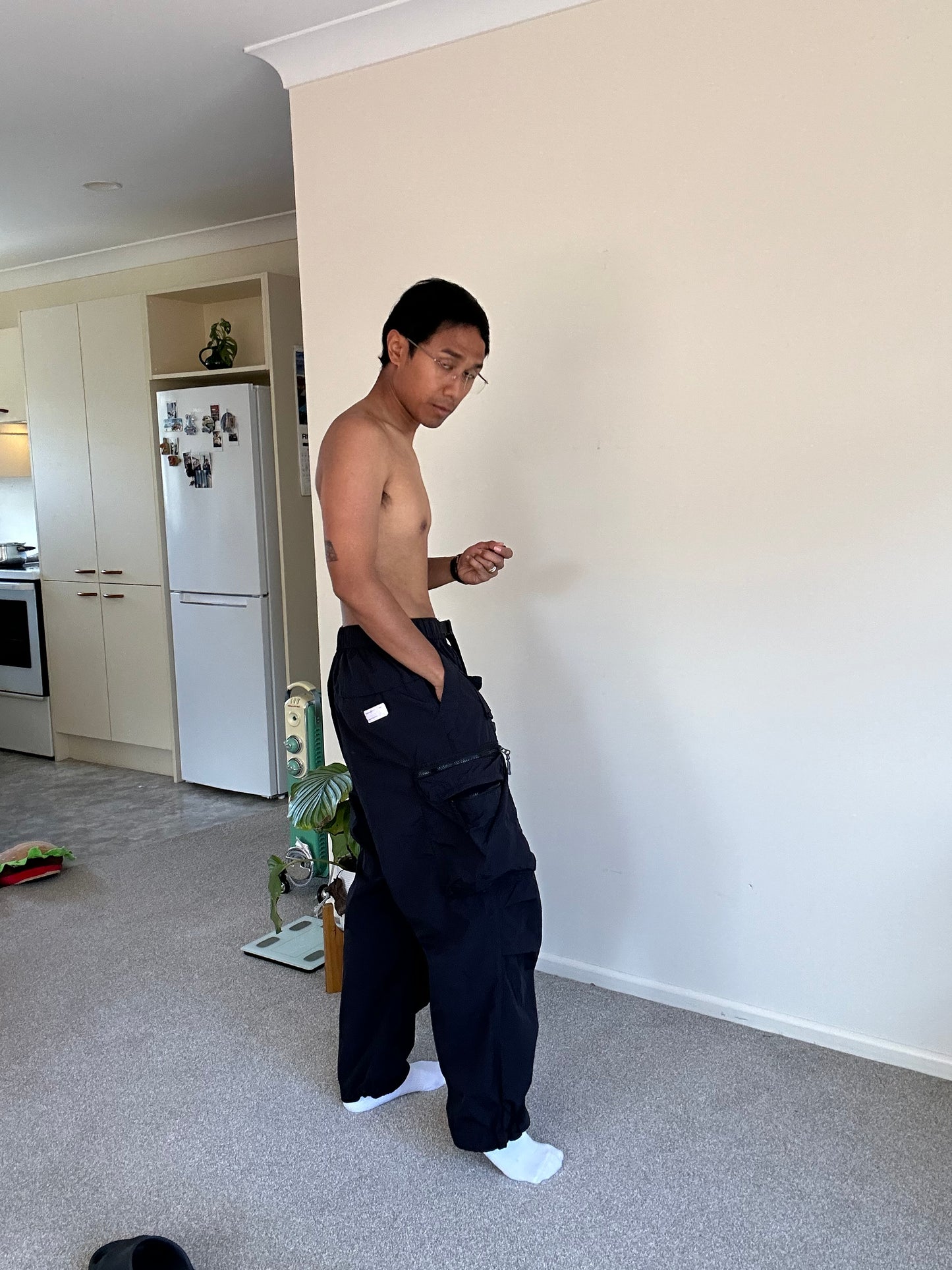 black extended waistband cargo pants in 100% Polyester Smoking Life