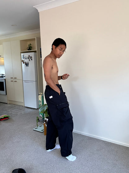 black extended waistband cargo pants in 100% Polyester Smoking Life