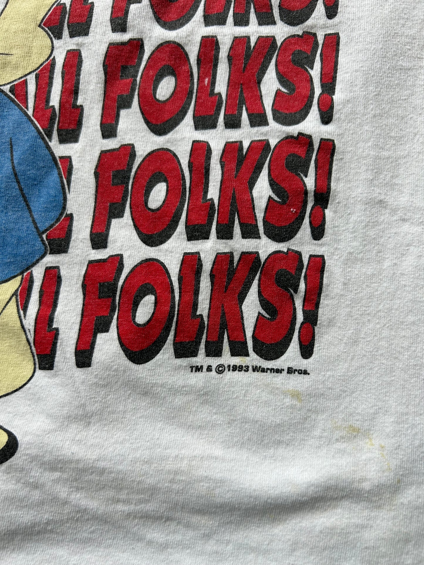 white Looney Tunes Porky Pig "That's All Folks!" vintage graphic t-shirt Dated 1993 White Cropped