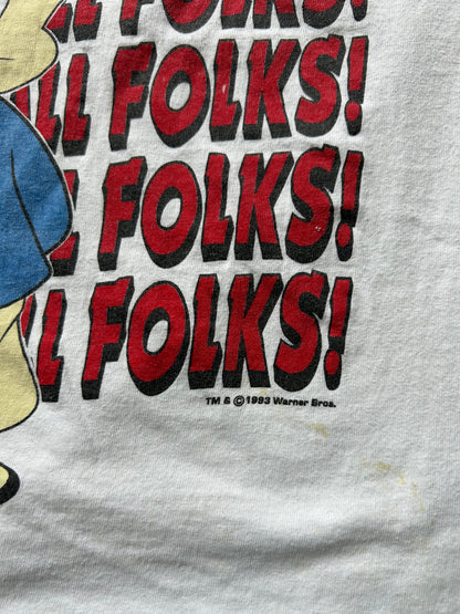 white Looney Tunes Porky Pig "That's All Folks!" vintage graphic t-shirt Dated 1993 White Cropped