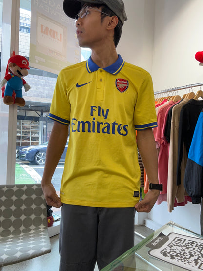 Nike Arsenal FC 2013-14 Away Jersey in yellow and blue with a polo collar Small