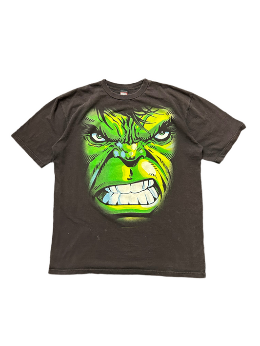 Vintage 2002 Marvel Comics The Incredible Hulk Graphic T-Shirt Mega Print Glitter XL Mad Engine Tag Black