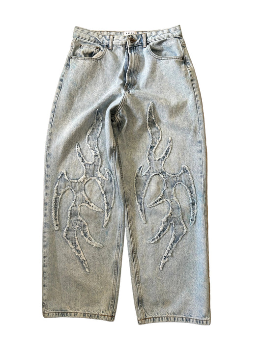 Absent Baggy Demim Jeans size 32 Small Blue Stains