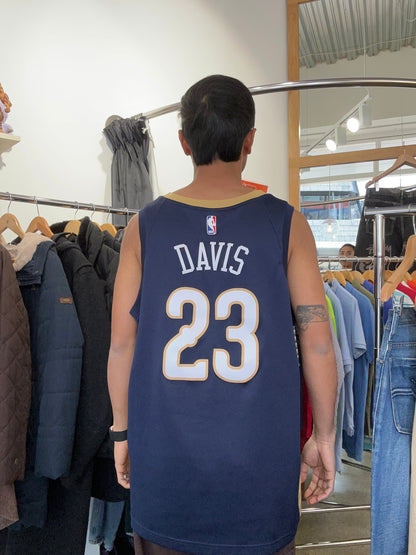 Nike Navy New Orleans Pelicans Anthony Davis #23 Icon Edition Swingman Jersey featuring gold and red trim Large