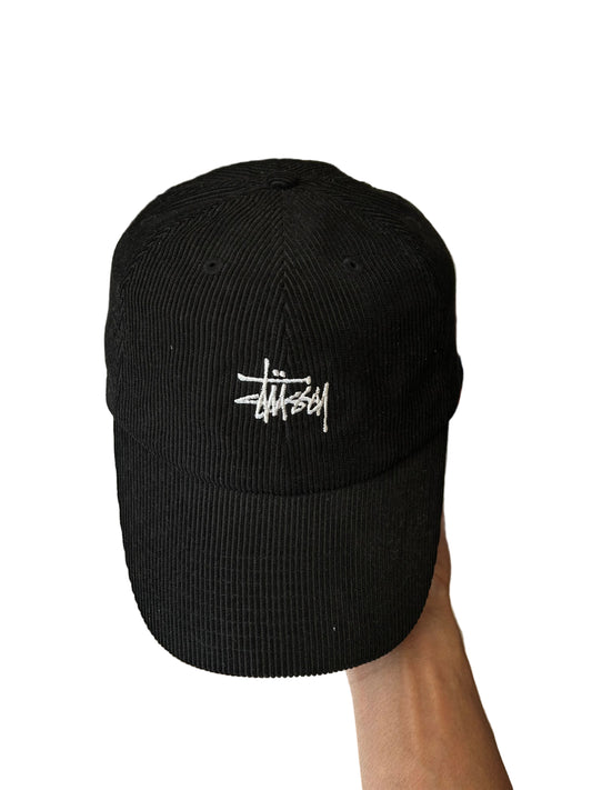 Stussy Graffiti Cord Low Pro Cap in black corduroy fabric Osfa