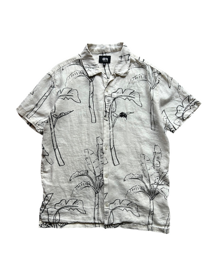 Stussy Linen All Over Print Polo Cream Large