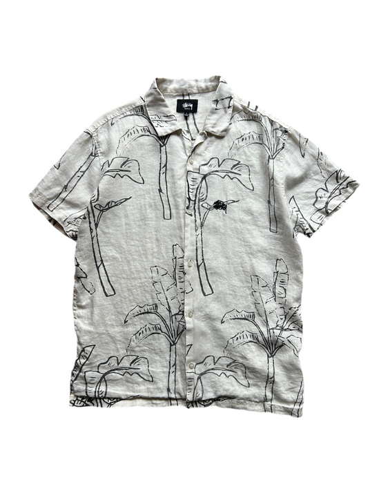 Stussy Linen All Over Print Polo Cream Large