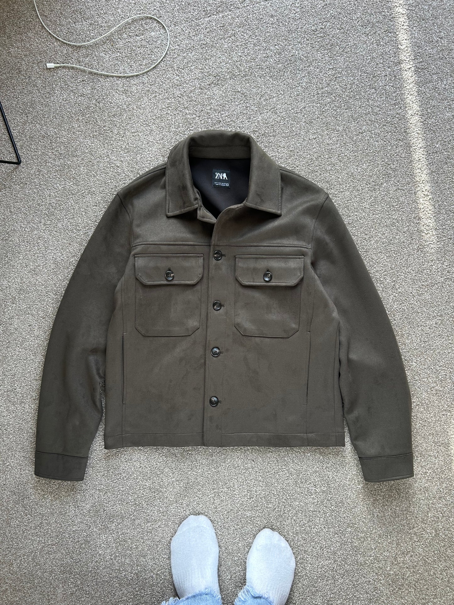 Zara Suede Faux Jacket Small Olive