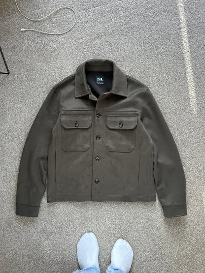 Zara Suede Faux Jacket Small Olive