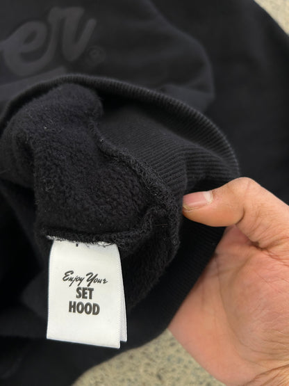 black Lower Billie hoodie featuring a tonal cursive logo on the chest.Large