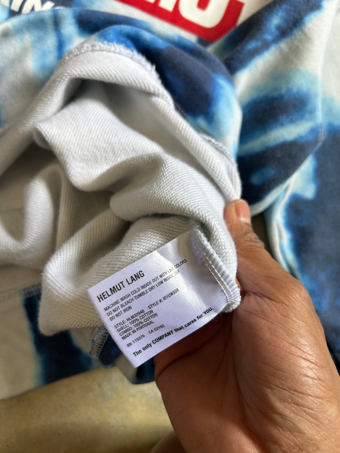Helmut Lang tie-dye graphic hoodie from the 2018 Spring collection, designed by Shayne Oliver Small Blue