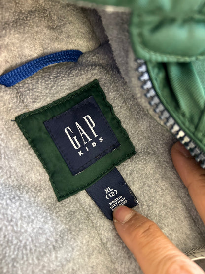 Gap kids' full-zip hooded jacket with dark horizontal chest stripes and a grey fleece lining. Small Mens
