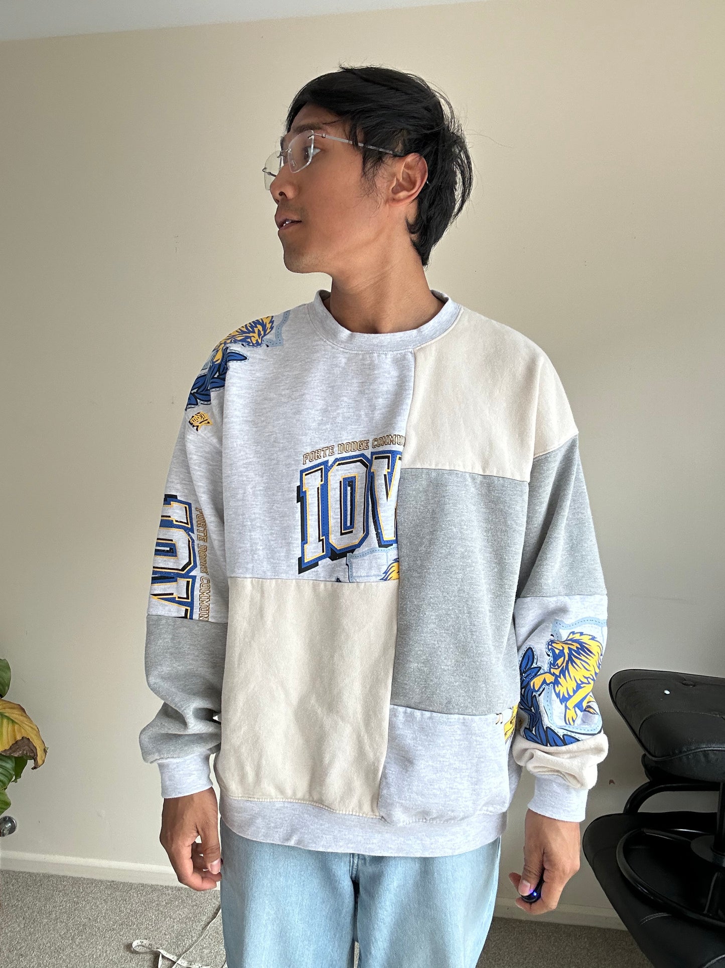 ABSENT patchwork crewneck sweatshirt  IOWA Grey Large