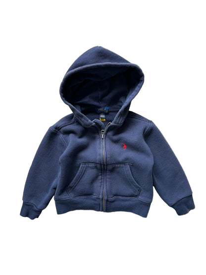 Polo Ralph Lauren navy blue cotton-blend fleece full-zip hoodie with a signature embroidered pony logo 2yrs old