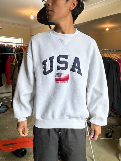 vintage Russell Athletic USA flag embroidered crewneck sweatshirt Large White