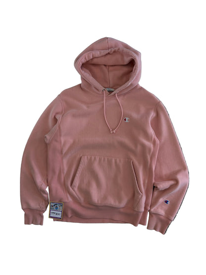 Champion Reverse Weave Small C Hoodie in a light pink or rose shade Medium