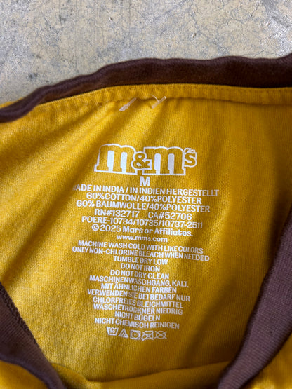 yellow M&M's Peanut Chocolate Candies ringer t-shirt featuring brown trim Medium