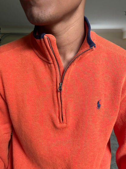 Polo Ralph Lauren quarter-zip pullover sweater, orange with a signature embroidered pony logo Medium