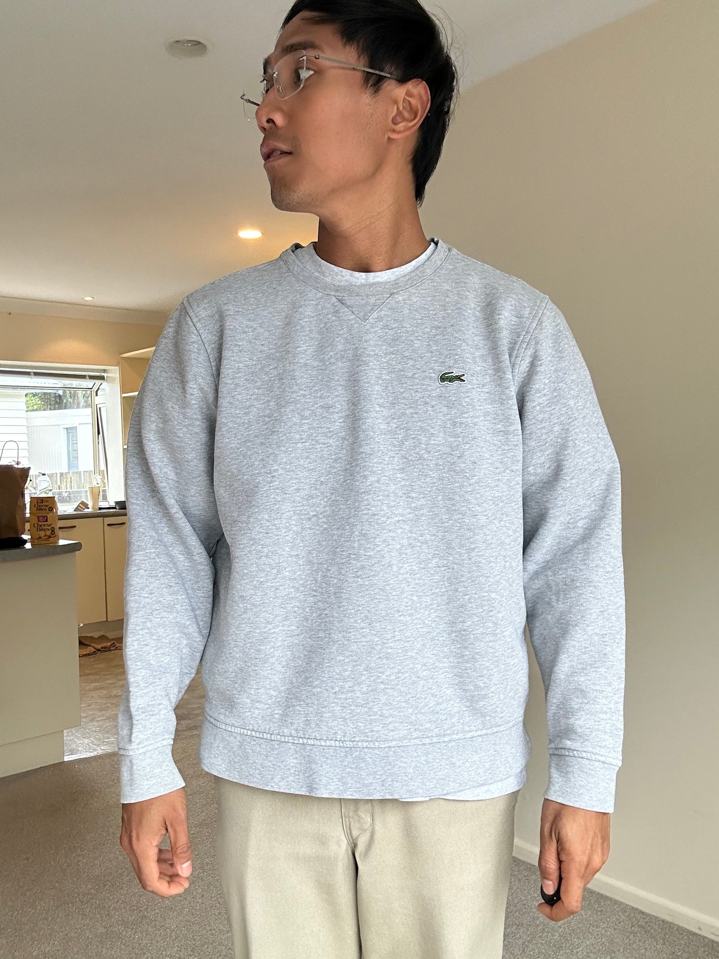 Lacoste crew neck sweatshirt in grey organic brushed cotton Medium