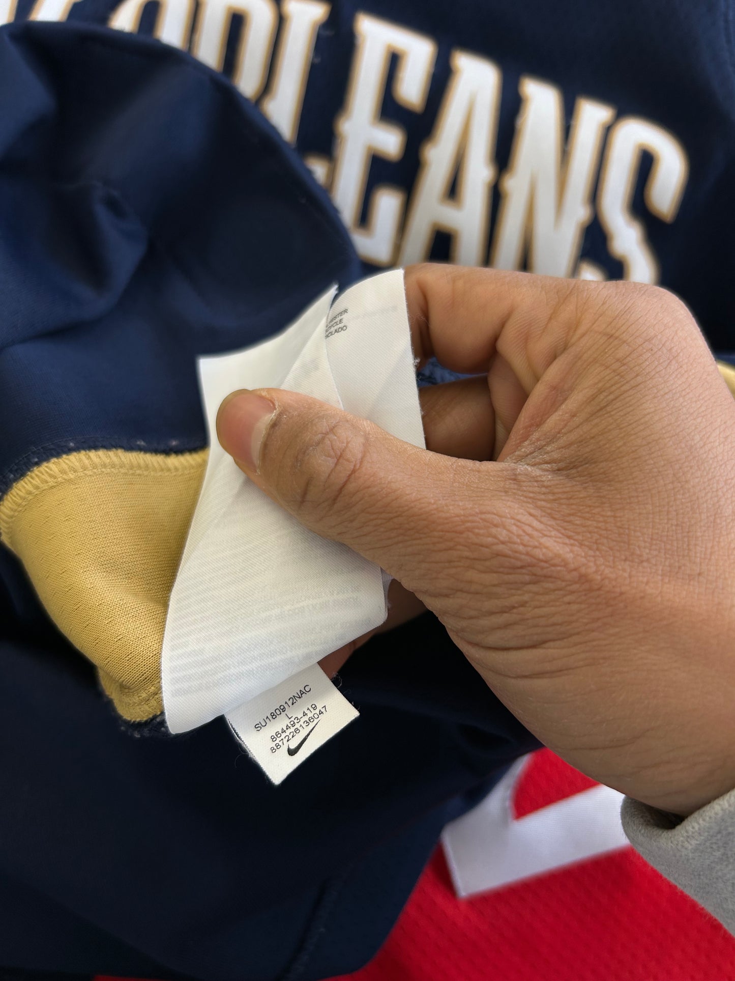 Nike Navy New Orleans Pelicans Anthony Davis #23 Icon Edition Swingman Jersey featuring gold and red trim Large
