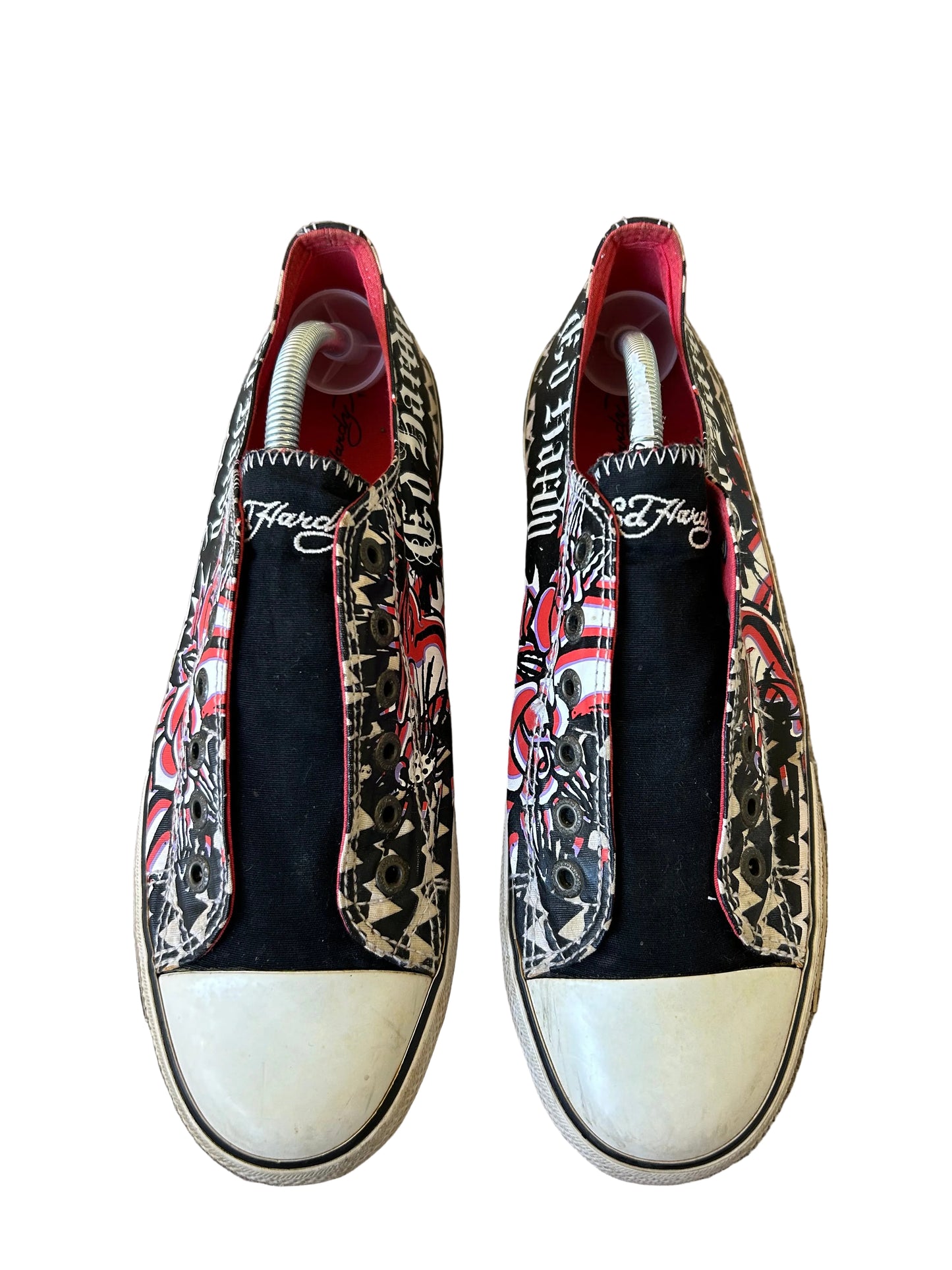 Ed Hardy slip-on canvas sneakers featuring an all-over tattoo print design size US 11 EU 44
