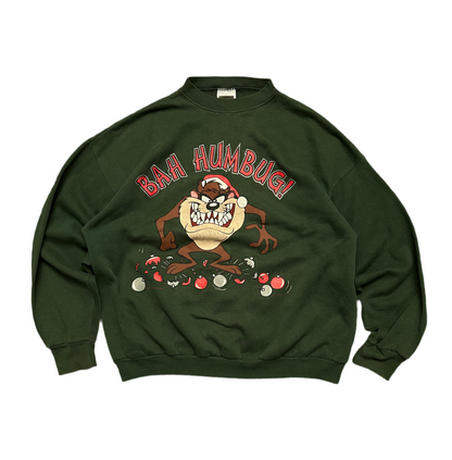 Vintage Looney Tunes Taz "Bah Humbug!" Christmas Crewneck XL Tultex Tag