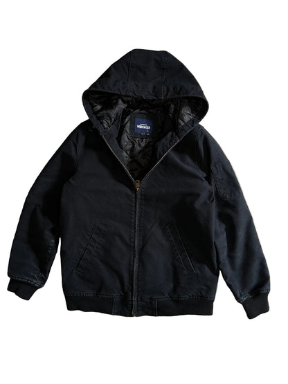 black hooded jacket from the Lands' End Workwear line, featuring a quilted lining Medium